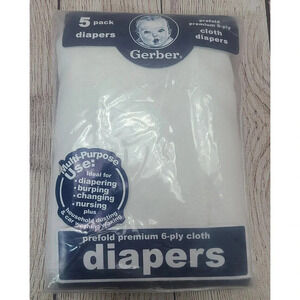 Gerber 5pk Prefold Premium Cloth Diapers 6-ply White 14in x 20in Cotton New